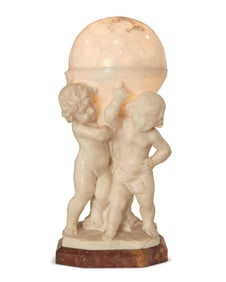 An Italian carved alabaster and marble figural lamp