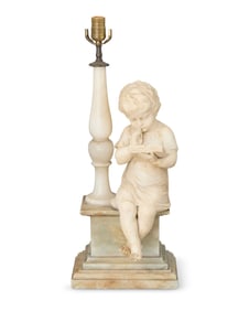 An Italian carved alabaster figural table lamp