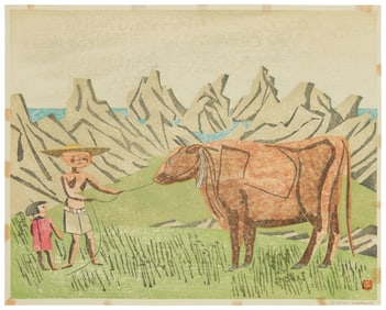 Senpan Maekawa (1888-1960), "Kaigan no Akaushi" (Red Cow at the Seashore), 1957