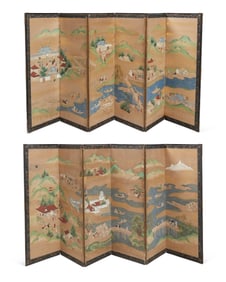 A pair of Japanese six-panel byobu screens