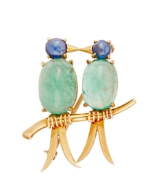 Van Cleef & Arpels: A Gold, Emerald and Sapphire Lovebirds Brooch