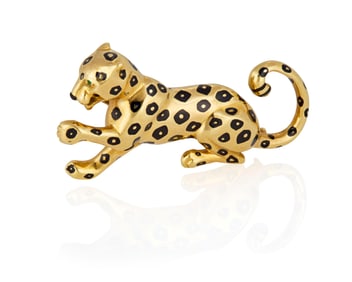 Cartier: An 18K Gold, Enamel and Emerald 'Panthere' Brooch
