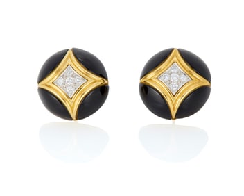 Van Cleef & Arpels: A Pair of 18K Gold and Diamond Earrings