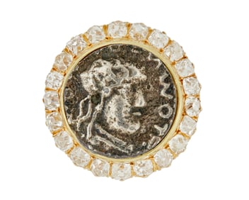 A Gold, Ancient Coin and Diamond Brooch