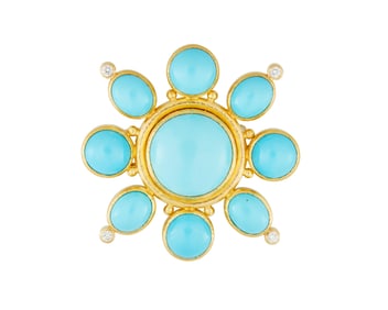 Elizabeth Locke: An 18K Gold, Turquoise and Diamond Pendant/Brooch