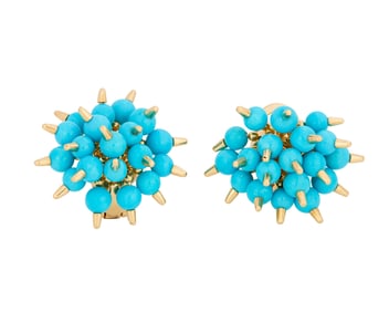 Aletto Brothers: A Pair of 18K Gold and Turquoise Bead Earrings