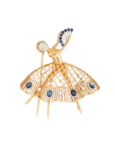 An 18K Gold, Sapphire and Diamond Brooch
