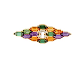 Andrew Grima: An 18K Gold, Gem-Set and Diamond Brooch, 1970