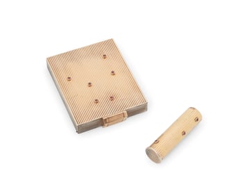 Jacques LaCloche: A Gold, Silver and Ruby Compact and Lipstick Holder