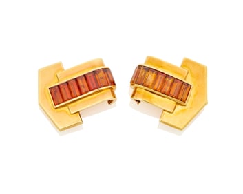 Cartier: A Pair of 18K Gold and Citrine Pins
