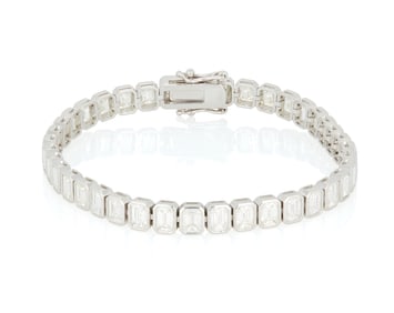 A Platinum and Emerald-Cut Diamond Bracelet