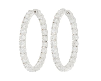 A Pair of White Gold and Diamond Hoop Earrings