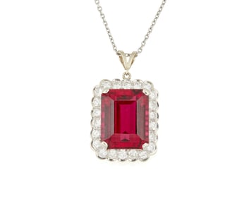 A 14K White Gold, Rubellite Tourmaline and Diamond Pendant