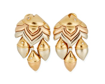 Bulgari: A Pair of 18K Tri-Color Gold and Diamond Earrings