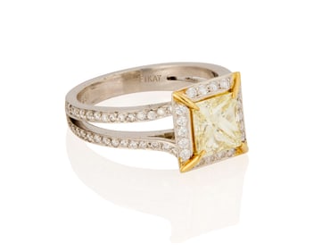 A Platinum, Colored Diamond and Diamond Ring