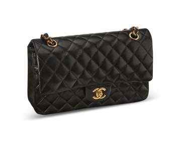 CHANEL: A Smooth Black Leather Small Classic Sac Rabat Double Flap Bag