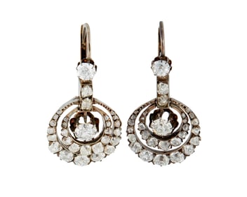 A Pair of Late 19th Century Gold and Diamond Earrings