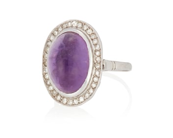 A Platinum, Amethyst and Diamond Ring