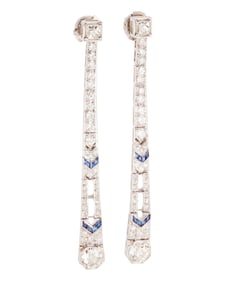 A Pair of Platinum, Sapphire and Diamond Earrings