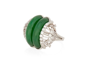 A Platinum, Jade and Diamond Ring