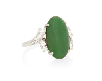 A Platinum, Jadeite Jade and Diamond Ring