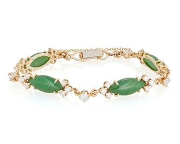 A 14K Gold, Jadeite Jade and Diamond Bracelet