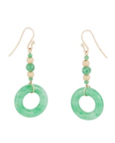 A Pair of 14K Gold and Jadeite Jade Earrings