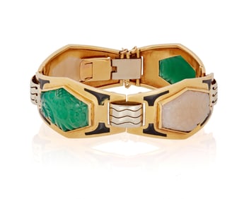 A Bi-Color Gold, Chalcedony and Enamel Bracelet