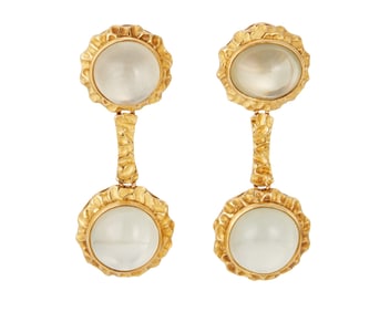 A Pair of Gold and Moonstone Earrings