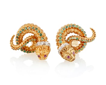 Zolotas: A Pair of 18K Gold and Gem-Set Earclips