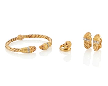 An 18K Gold, Diamond and Ruby Suite