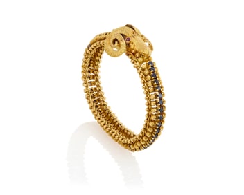An 18K Gold and Sapphire Ram Bracelet