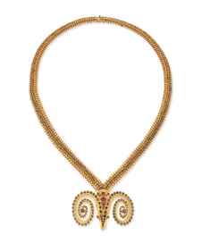 An 18K Gold and Gem-Set Ram's Head Necklace