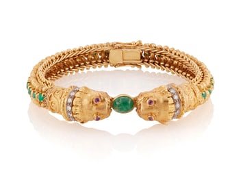An 18K Gold and Emerald Bracelet