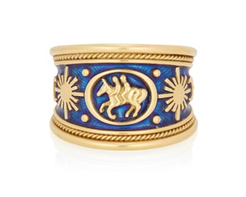 Elizabeth Gage: An 18K Gold and Enamel Celestial Ring