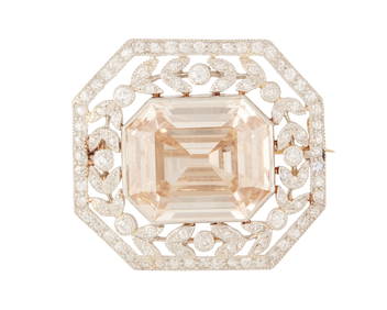 J.E. Caldwell: A Belle …poque Platinum, Fancy Yellow-Brown Diamond and Diamond Brooch (1 of 3)