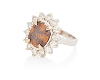 A 14K White Gold, Moissanite and Diamond Ring