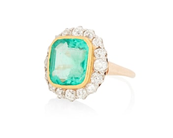 A 14K Bi-Color Gold, Emerald and Diamond Ring