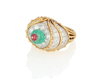 Cartier: An 18K Gold, Diamond and Emerald Ring