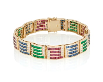 An 18K Gold, Diamond and Gem-Set Bracelet