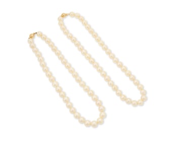 Two 14K Gold and Cultured Pearl Necklaces