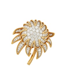 An 18K Bi-Color Gold and Diamond Flower Brooch