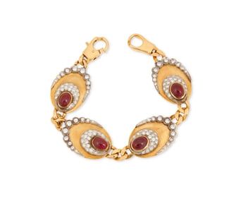 A Bi-Color Gold, Ruby, and Diamond Scallop Bracelet