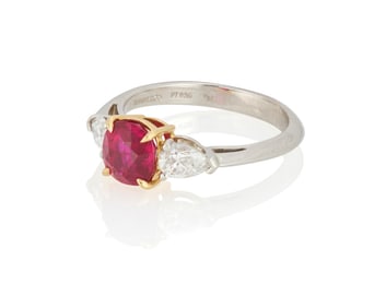 Tiffany & Co.: A Platinum, 18K Gold, Ruby and Diamond Ring