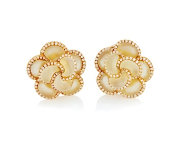 A Pair of 18K Gold and Diamond Earclips