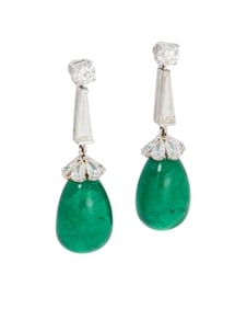 Tiffany & Co.: A Pair of Emerald and Diamond Earrings