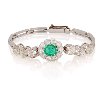A Platinum, Diamond and Emerald Bracelet