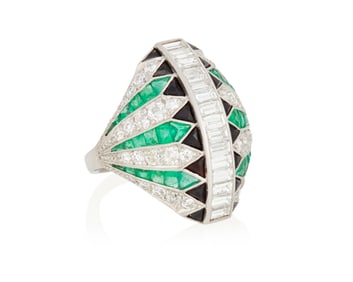 A Platinum, Emerald and Diamond Ring