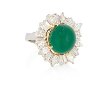 A Platinum, Gold, Emerald and Diamond Ring