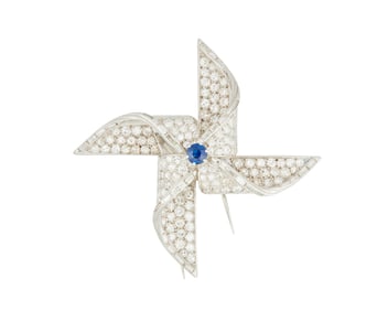A Platinum, Diamond and Sapphire Brooch